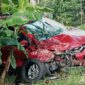 Diduga mengemudi dalam kondisi mengantuk, sebuah mobil tergelincir masuk parit. (Dok. Fin)